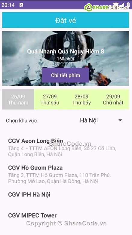 đặt vé xem phim,ứng dụng android,kotlin